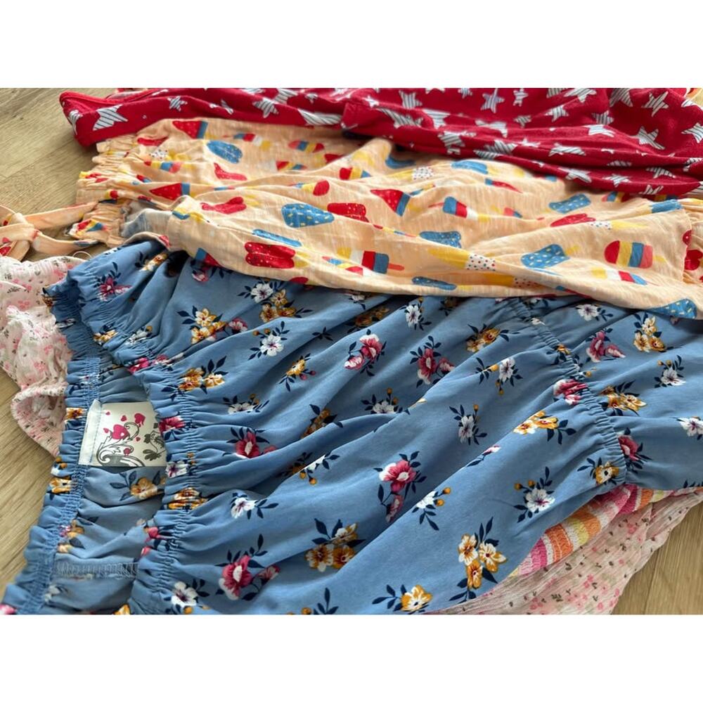 Girls Summer Clothing Bundle 2 Dresses + 3 Rompers | Patriotic / Floral 7/8 NWT - Picture 4 of 4